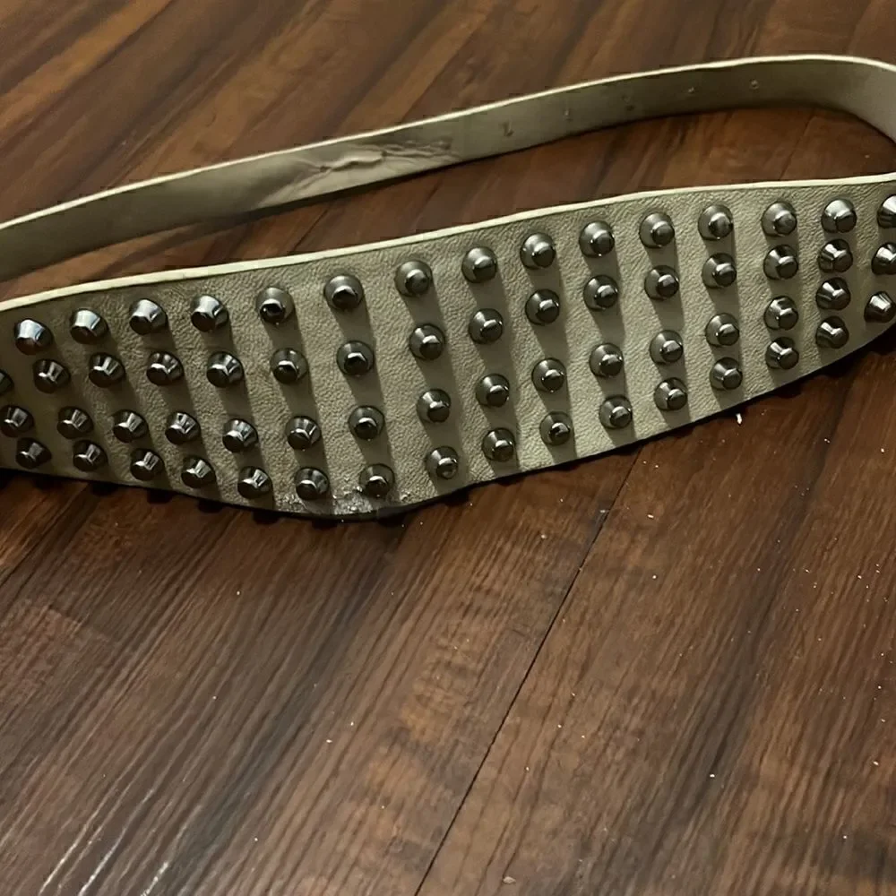 Creme Studded Belt - Leather Belt - 8 Holes - 41 Inches Long from End to End -